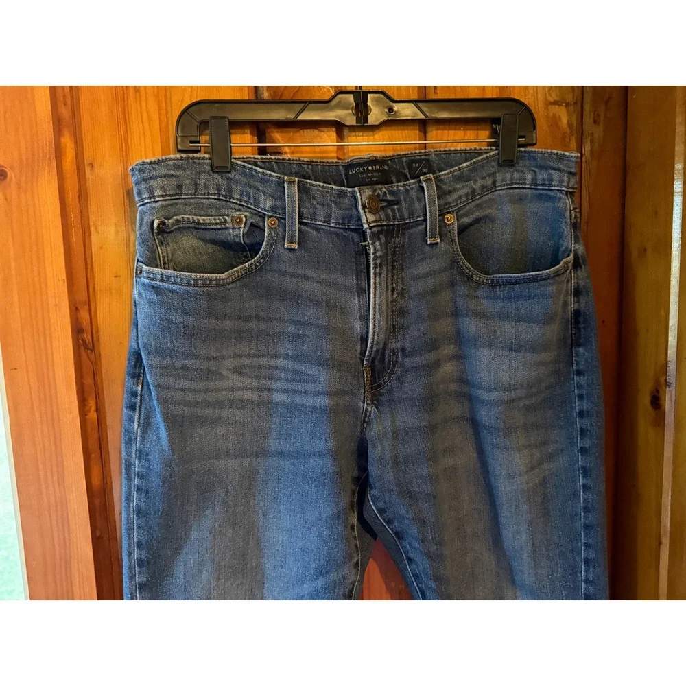 Lucky Brand Mens 36x30‎ Straight Leg Jeans Medium Wash Denim Blue Whiskered